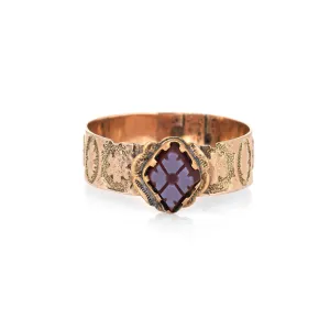 Antique Victorian Agate Ring Sz 8 Band Flower Panels 10k Rose Gold Vintage