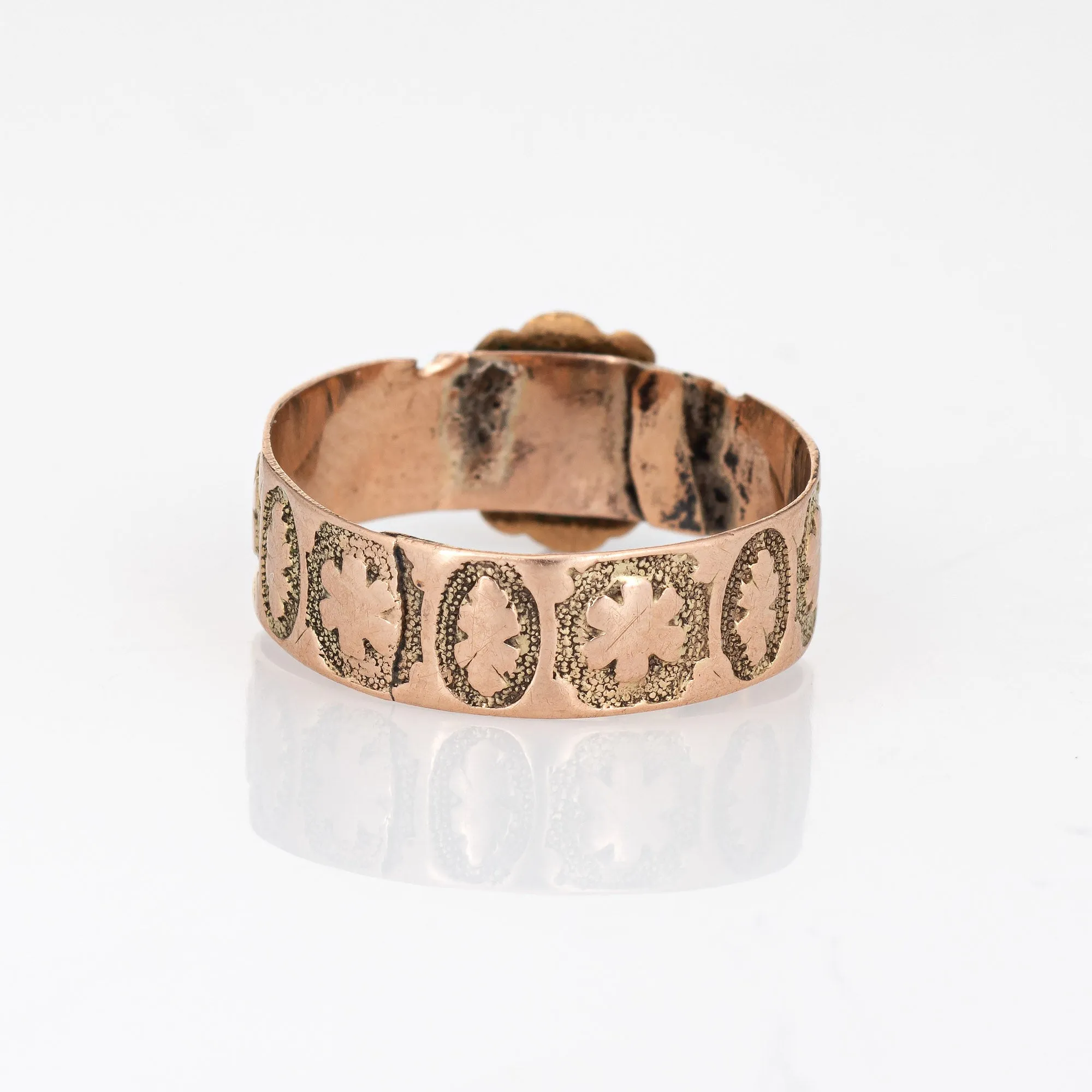 Antique Victorian Agate Ring Sz 8 Band Flower Panels 10k Rose Gold Vintage