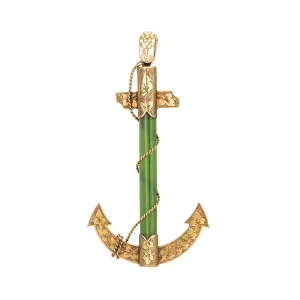 Antique Victorian Anchor Pendant 15k Yellow Gold Nephrite Jade Marine Jewelry
