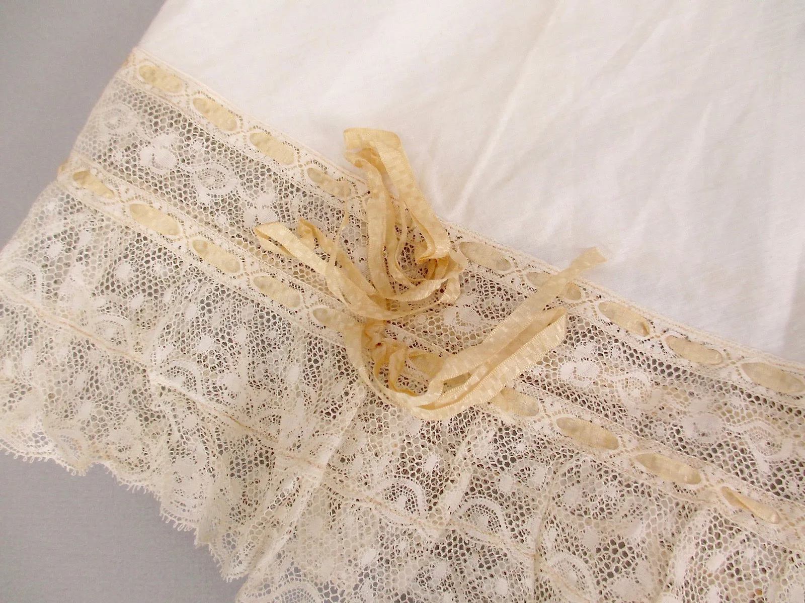 Antique Victorian Civil War Era Fancy Pantaloons with silk ribbons and tiered lace trim