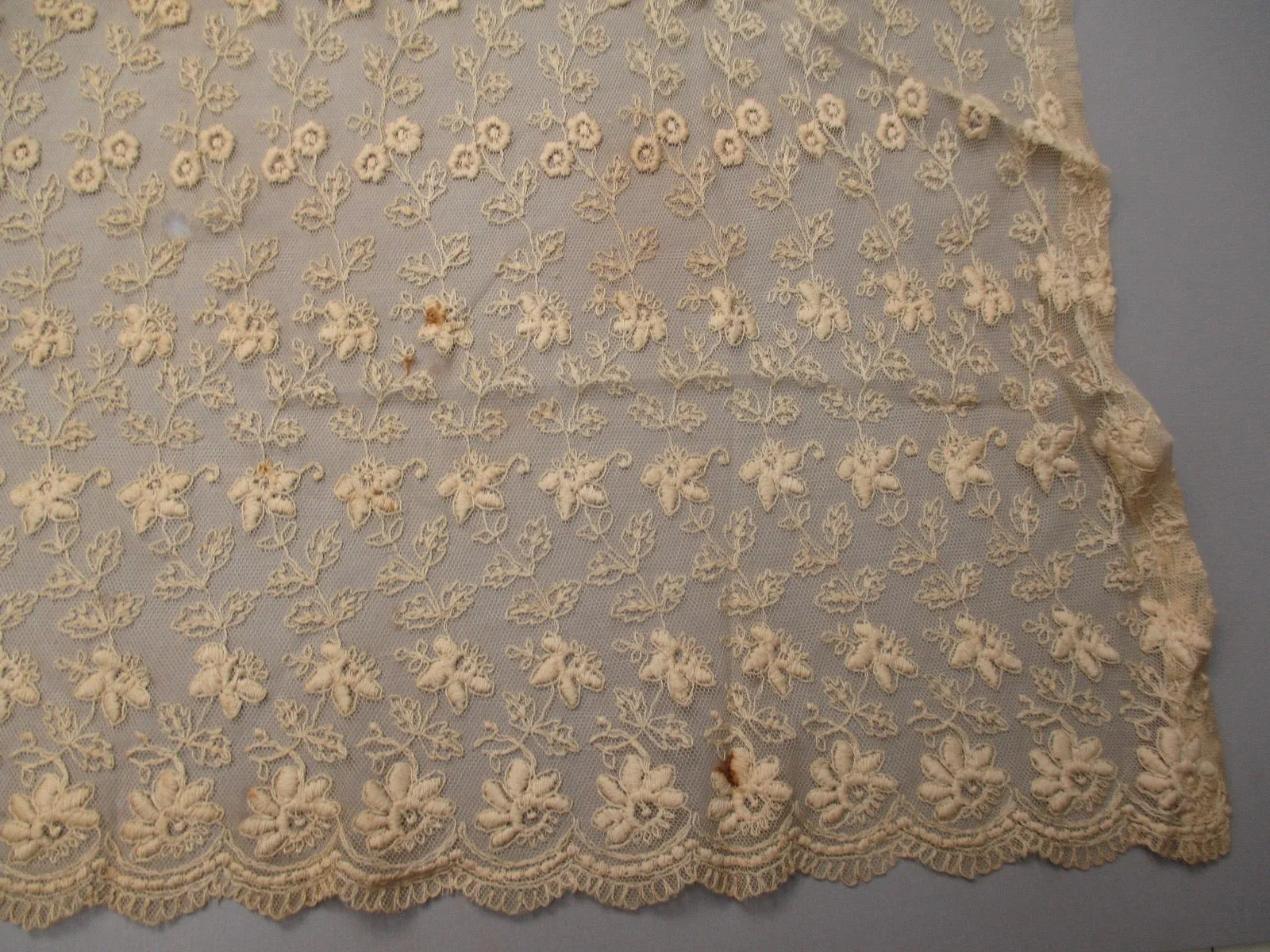 Antique Victorian edge lace  embroidered net