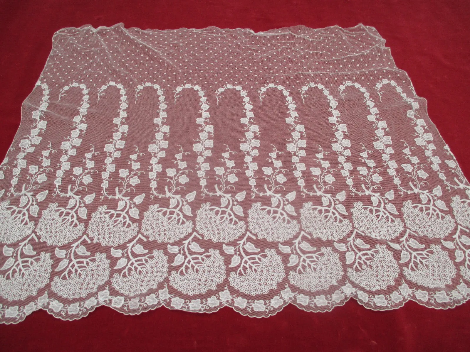 Antique Victorian Embroidered net bonnet veil