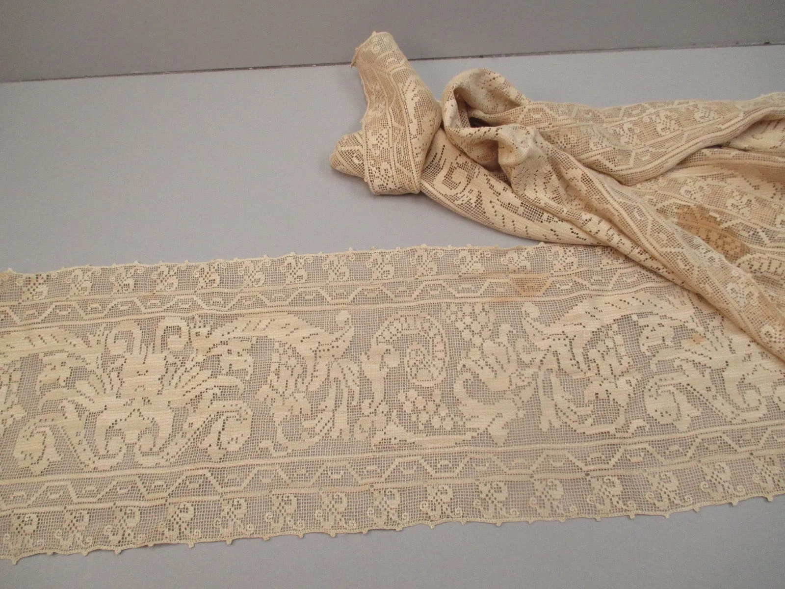 Antique Victorian Filet Lace Runner