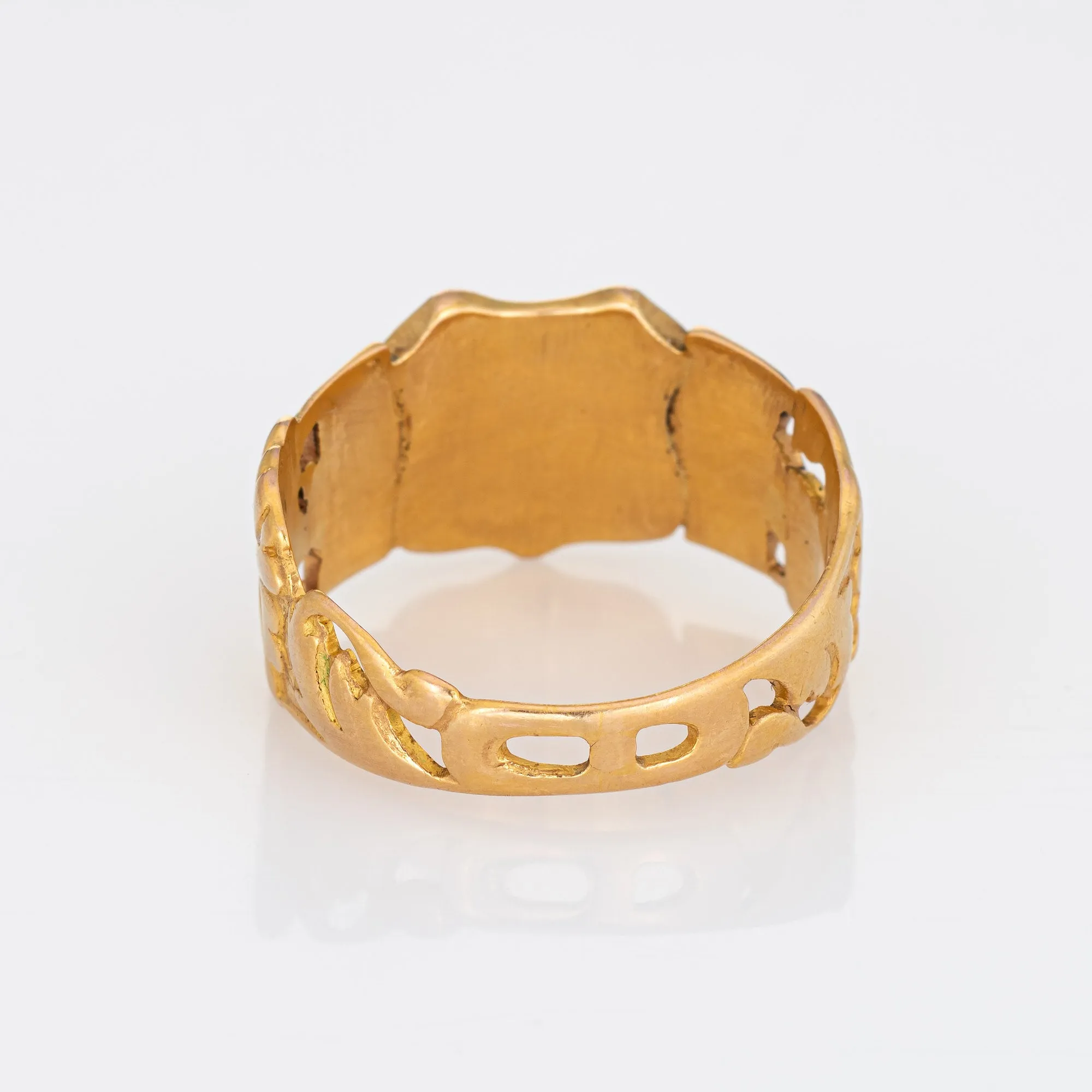 Antique Victorian Signet Ring 18k Yellow Gold Sz 11 Shield Monogram Flowers