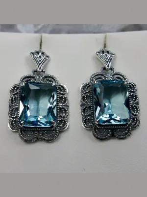 Aquamarine Earrings, Short Festoon Filigree, Victorian Jewelry #E8z
