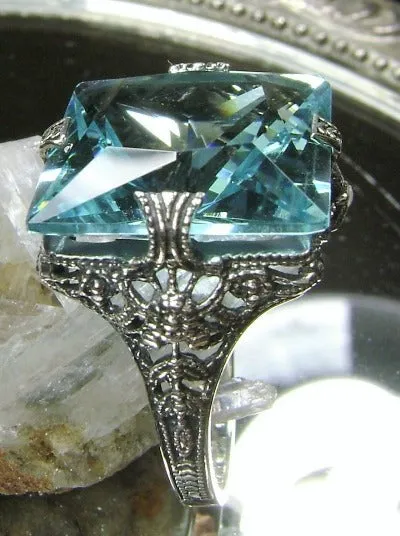 Aquamarine Ring, Size 7, Square 12ct Gem, Victorian Jewelry #D77 - Ready to Ship