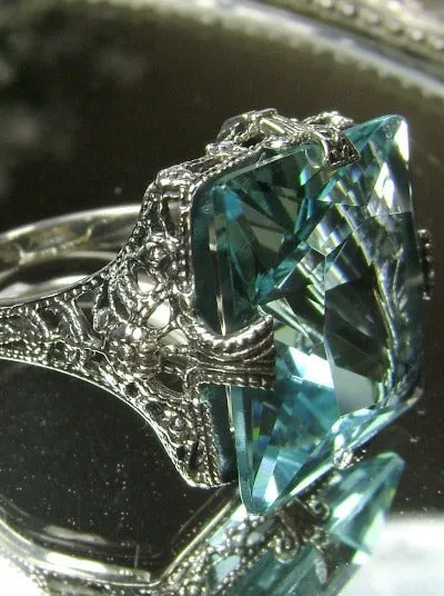 Aquamarine Ring, Size 7, Square 12ct Gem, Victorian Jewelry #D77 - Ready to Ship