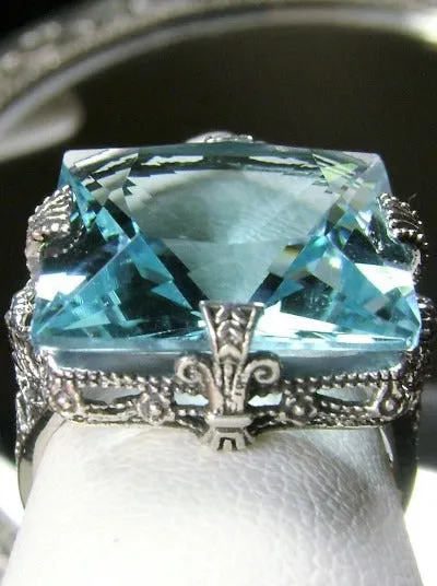 Aquamarine Ring, Size 7, Square 12ct Gem, Victorian Jewelry #D77 - Ready to Ship