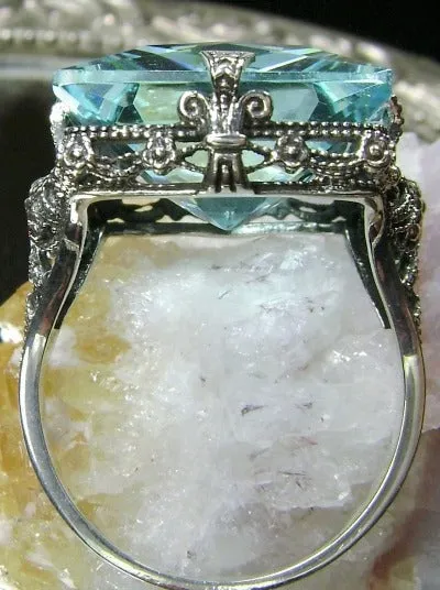 Aquamarine Ring, Size 7, Square 12ct Gem, Victorian Jewelry #D77 - Ready to Ship