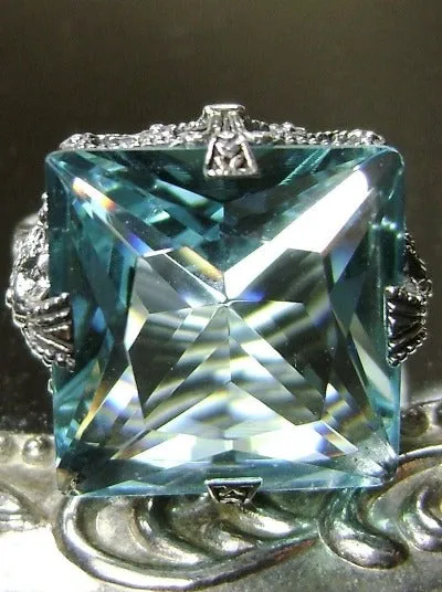 Aquamarine Ring, Size 7, Square 12ct Gem, Victorian Jewelry #D77 - Ready to Ship