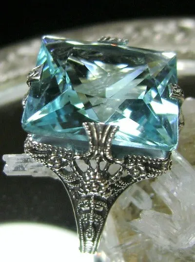 Aquamarine Ring, Size 7, Square 12ct Gem, Victorian Jewelry #D77 - Ready to Ship