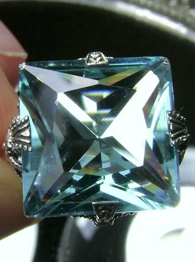 Aquamarine Ring, Size 7, Square 12ct Gem, Victorian Jewelry #D77 - Ready to Ship