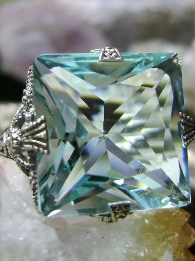 Aquamarine Ring, Size 7, Square 12ct Gem, Victorian Jewelry #D77 - Ready to Ship