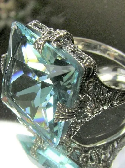 Aquamarine Ring, Size 7, Square 12ct Gem, Victorian Jewelry #D77 - Ready to Ship