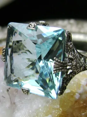 Aquamarine Ring, Size 7, Square 12ct Gem, Victorian Jewelry #D77 - Ready to Ship