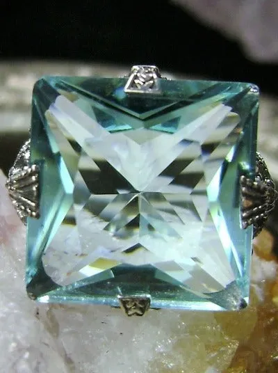 Aquamarine Ring, Size 7, Square 12ct Gem, Victorian Jewelry #D77 - Ready to Ship