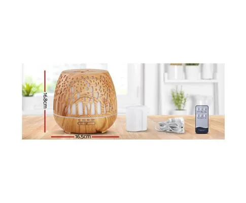 Aroma Diffuser Aromatherapy Humidifier Essential Oil Ultrasonic Cool Mist Wood Grain Remote Control 400ml