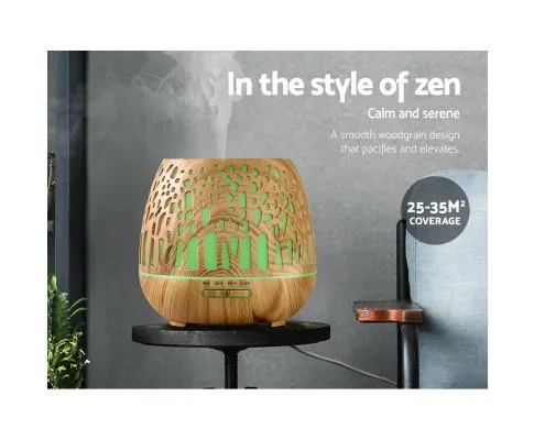 Aroma Diffuser Aromatherapy Humidifier Essential Oil Ultrasonic Cool Mist Wood Grain Remote Control 400ml