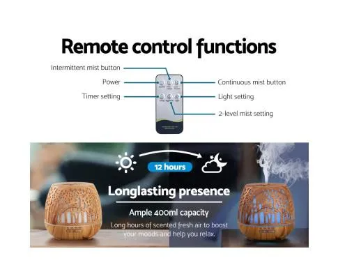 Aroma Diffuser Aromatherapy Humidifier Essential Oil Ultrasonic Cool Mist Wood Grain Remote Control 400ml