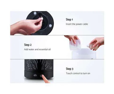 Aroma Diffuser Aromatherapy LED Night Light Iron Air Humidifier Black Forrest Pattern 100ml