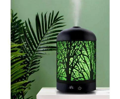 Aroma Diffuser Aromatherapy LED Night Light Iron Air Humidifier Black Forrest Pattern 100ml