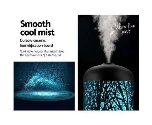 Aroma Diffuser Aromatherapy LED Night Light Iron Air Humidifier Black Forrest Pattern 100ml