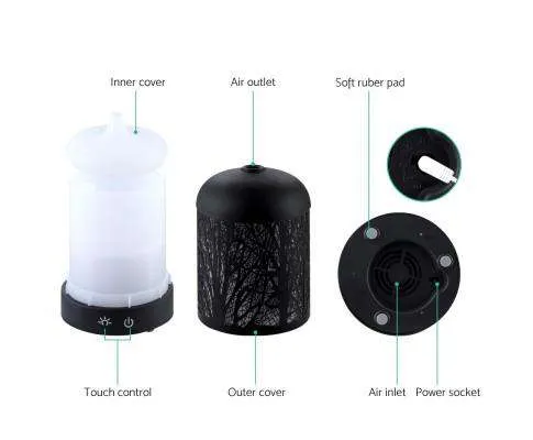 Aroma Diffuser Aromatherapy LED Night Light Iron Air Humidifier Black Forrest Pattern 100ml