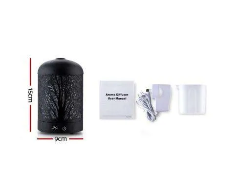 Aroma Diffuser Aromatherapy LED Night Light Iron Air Humidifier Black Forrest Pattern 100ml