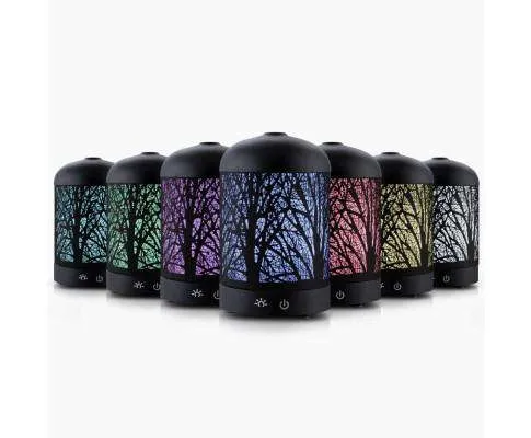 Aroma Diffuser Aromatherapy LED Night Light Iron Air Humidifier Black Forrest Pattern 100ml
