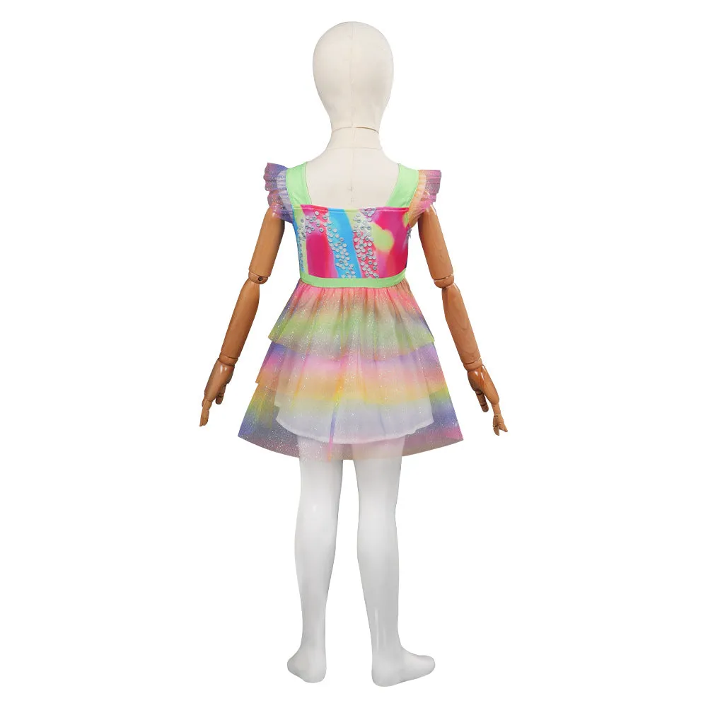 Barbie Margot Robbie Kids Children Print Dress Cosplay Costume Halloween Carnival Suit