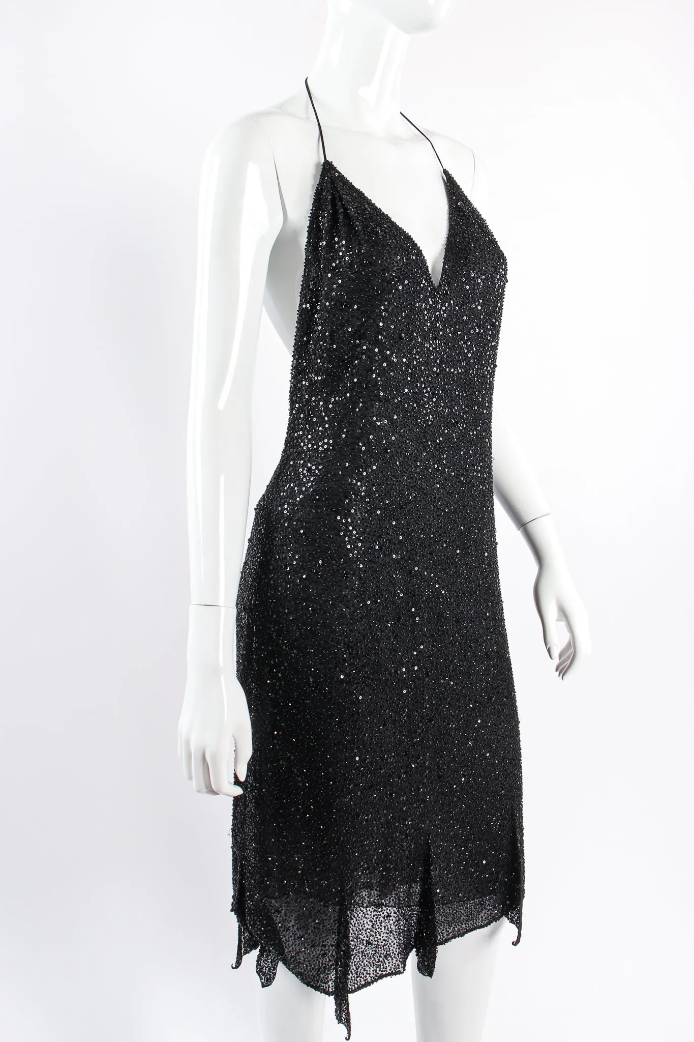Beaded Sequin Halter Dress