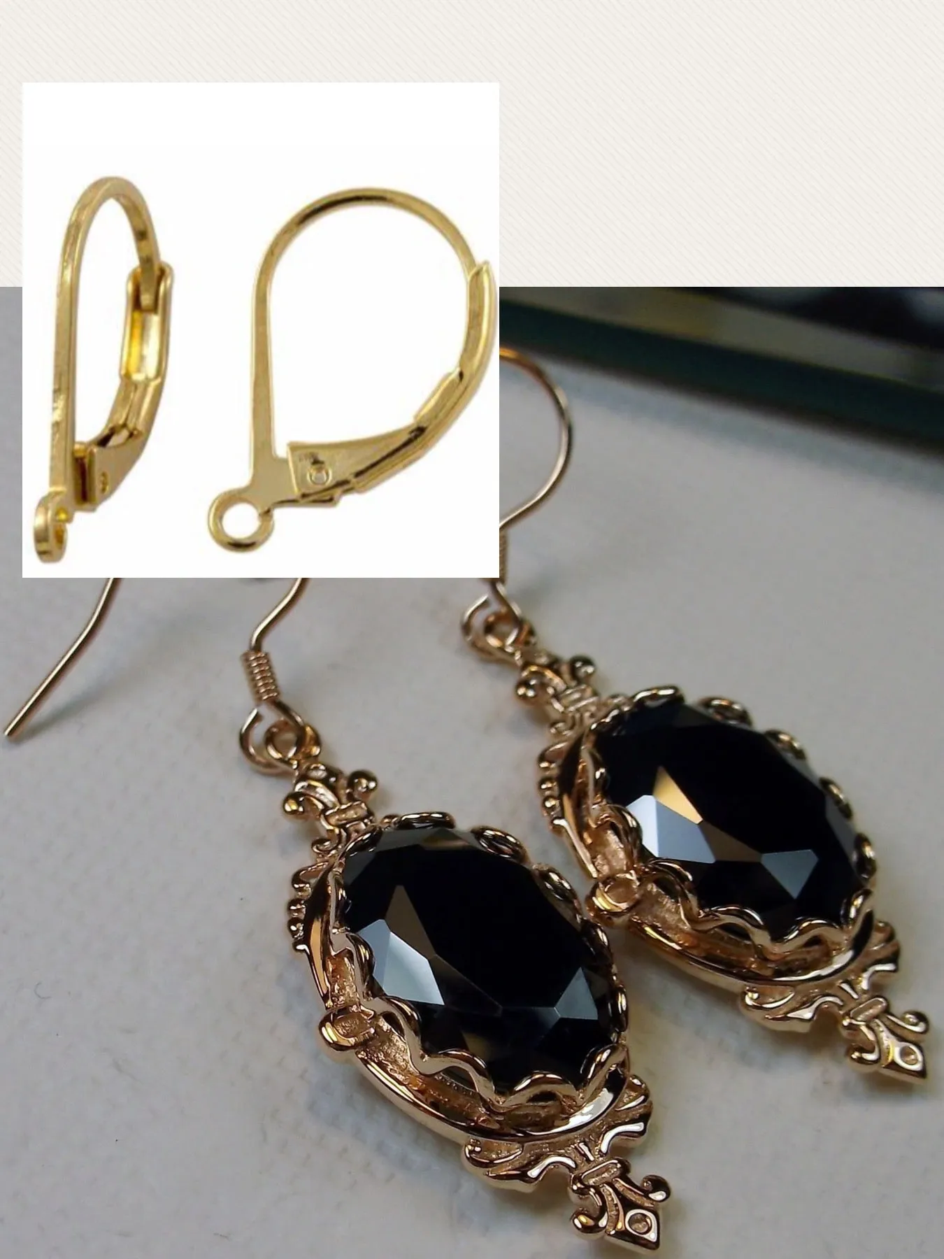 Black Onyx Earrings, Rose Gold plated-Natural Black Onyx or Black CZ, Victorian Jewelry #E18