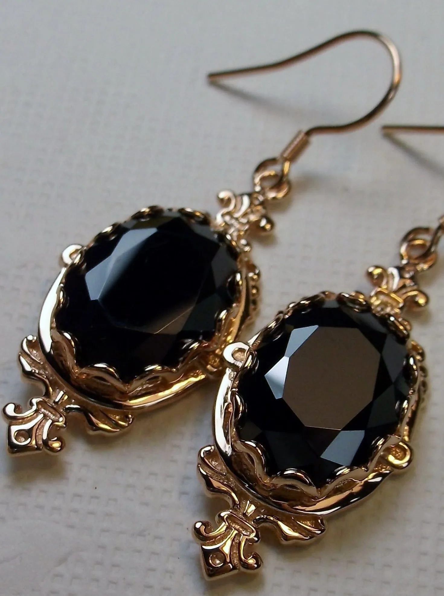 Black Onyx Earrings, Rose Gold plated-Natural Black Onyx or Black CZ, Victorian Jewelry #E18