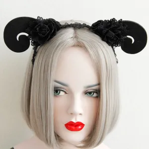 Black Rose Sheep Horn Headband