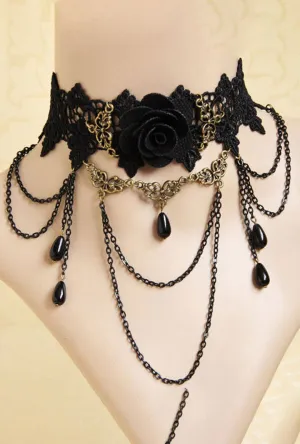 Black Victorian Rose Choker (B)