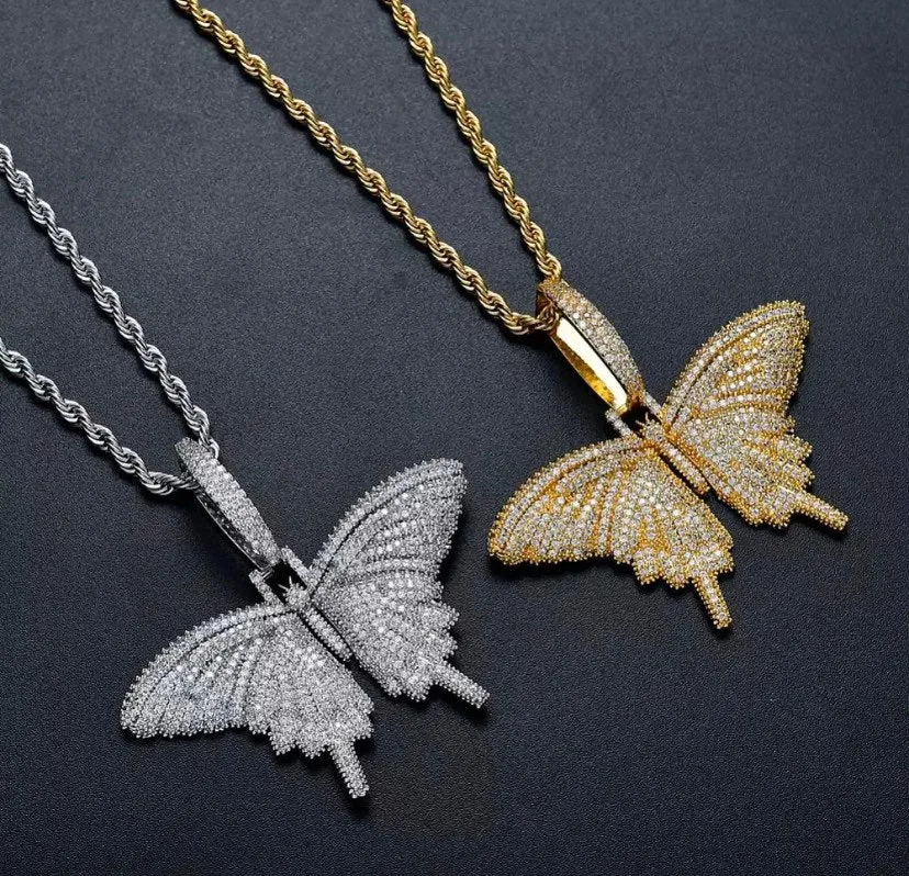 bling butterfly necklace, butterfly  necklace,butterfly necklace cz butterfly pendant ,Christmas gift, butterfly pendant , iced butterfly