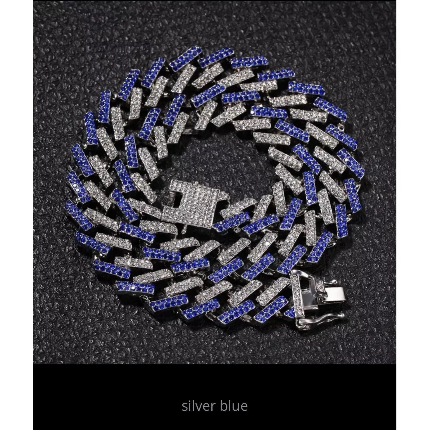 Blue  cuban Choker Necklace ,  blue choker Iced cuban