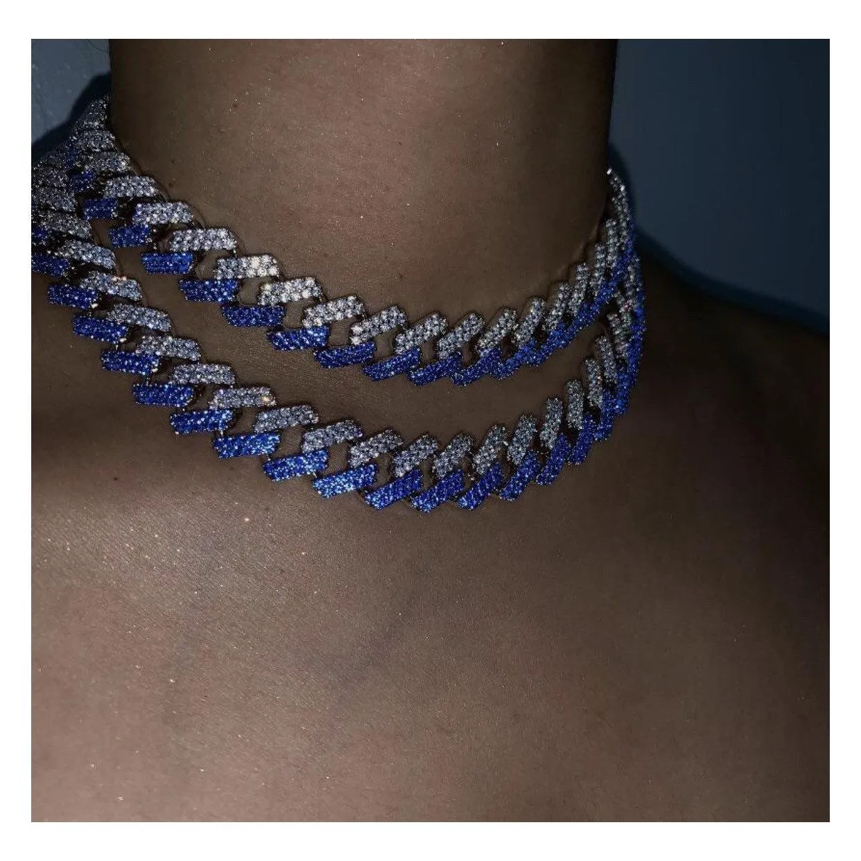 Blue  cuban Choker Necklace ,  blue choker Iced cuban