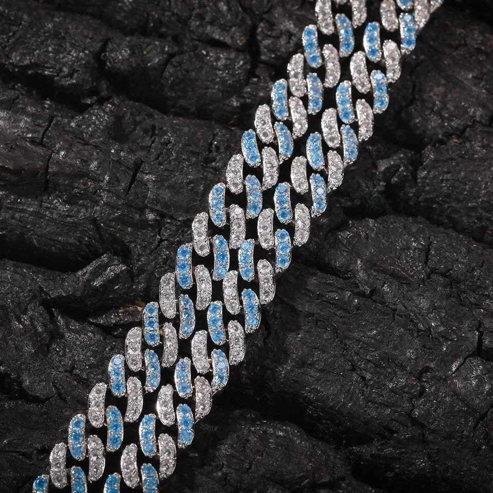Blue cuban Choker Necklace ,Silver /blue Cuban Link With White &blue Cubic Zirconia Chain Jewelry , blue cz choker , bling choker