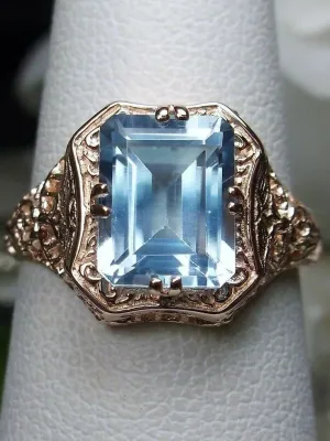 Blue Topaz Ring, 14K or 10K Gold, Lovely Rectangle Edwardian Jewelry #D148