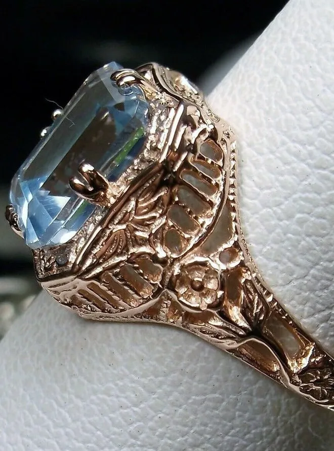 Blue Topaz Ring, 14K or 10K Gold, Lovely Rectangle Edwardian Jewelry #D148