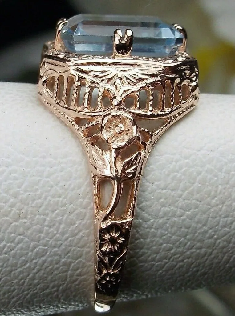 Blue Topaz Ring, 14K or 10K Gold, Lovely Rectangle Edwardian Jewelry #D148