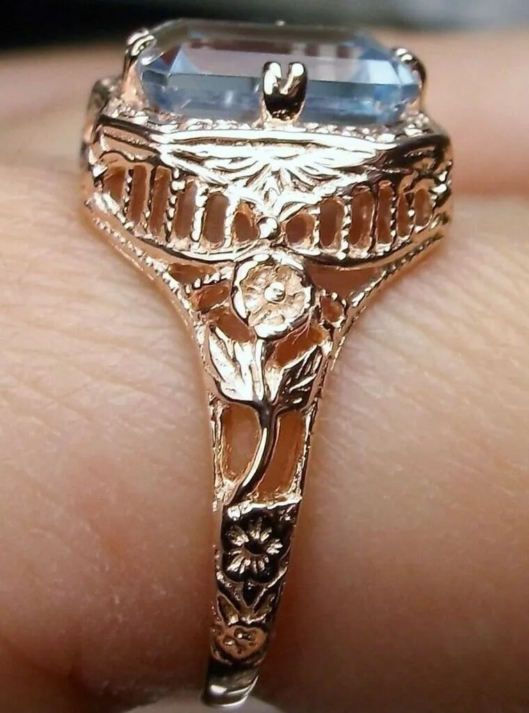 Blue Topaz Ring, 14K or 10K Gold, Lovely Rectangle Edwardian Jewelry #D148