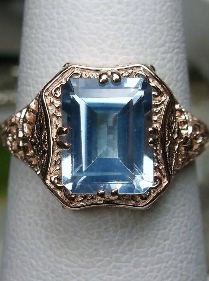 Blue Topaz Ring, 14K or 10K Gold, Lovely Rectangle Edwardian Jewelry #D148