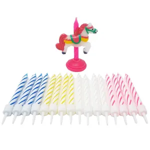 Carousel Horse Candle Topper and 16 Candles Multi Color Vintage Circus Carnival