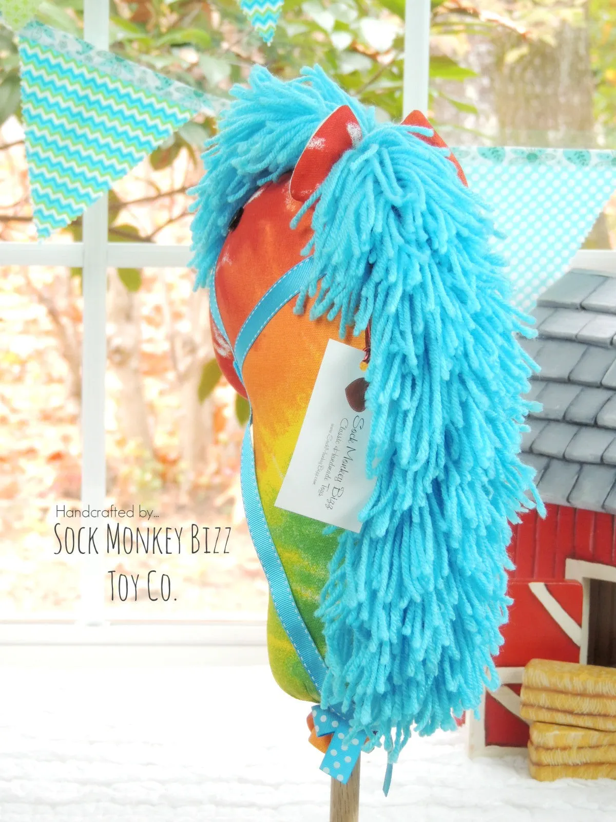 Child's Ride-On Toy Stick Horse, Rainbow Tie Dye 36" Hobby Horse