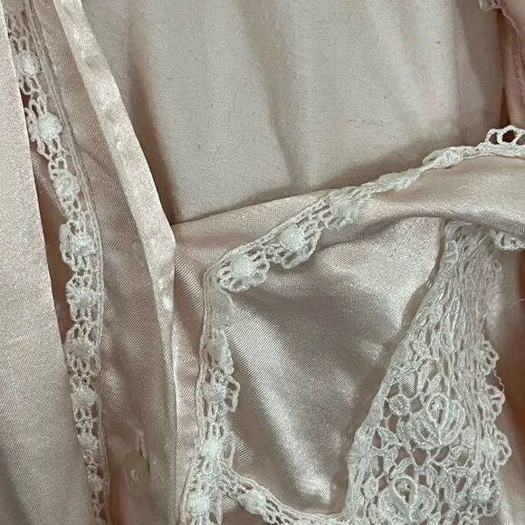 Christian Dior Vintage 80s Baby Pink Satin Lace Victorian Style Maxi Nightgown L