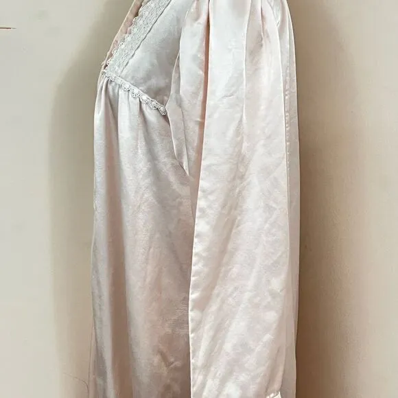 Christian Dior Vintage 80s Baby Pink Satin Lace Victorian Style Maxi Nightgown L