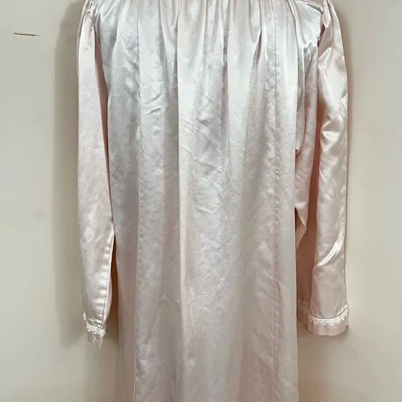 Christian Dior Vintage 80s Baby Pink Satin Lace Victorian Style Maxi Nightgown L