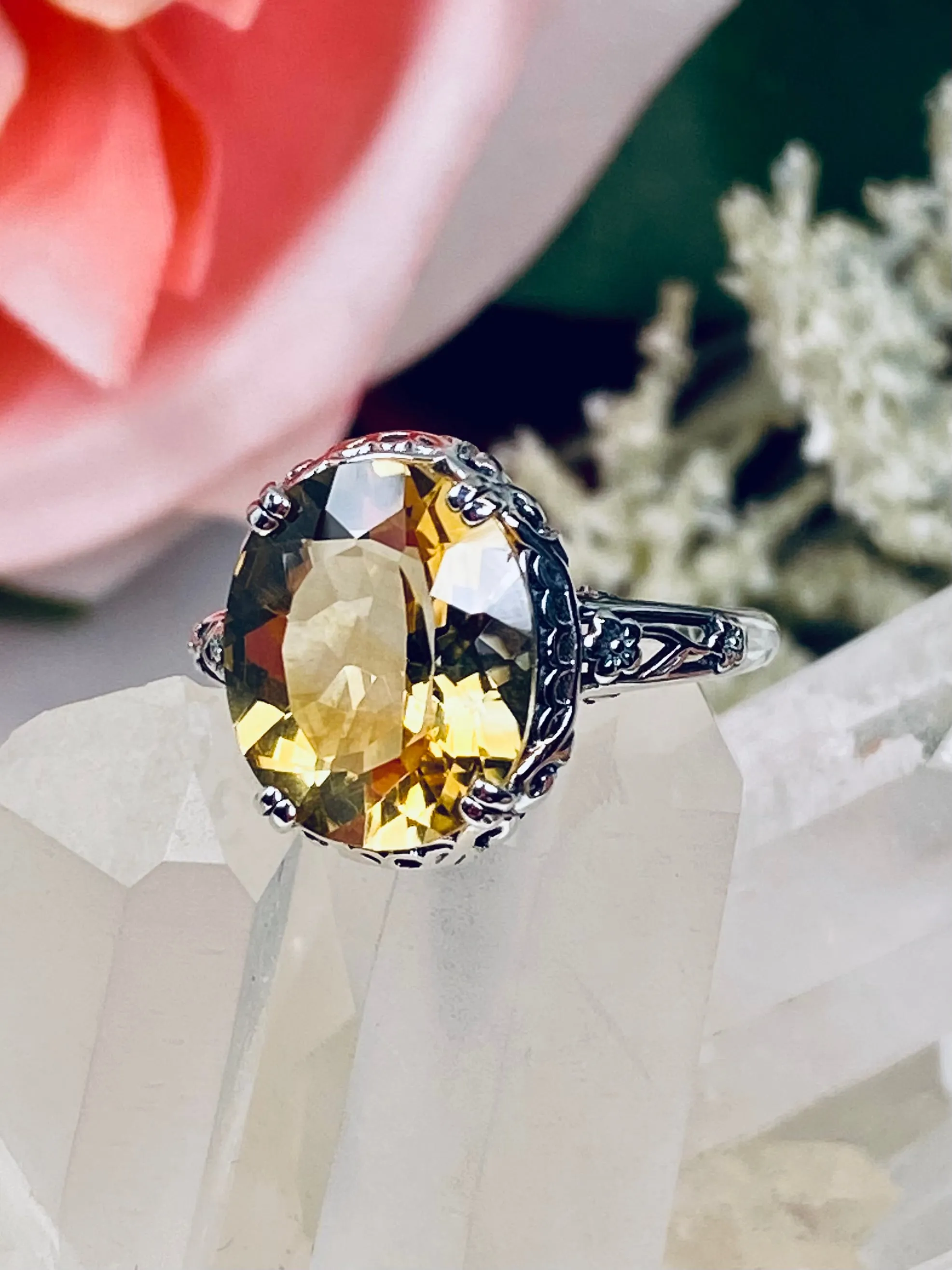 Citrine Jewelry Set, Natural or Simulated Gemstones, Edwardian Set of Yellow Earrings, Pendant & Ring #S70z